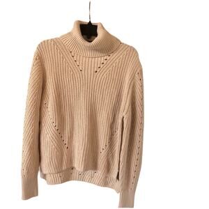 360 SWEATER Cotton Turtleneck Sweater Women’s M Beige Pointelle Knit NWT